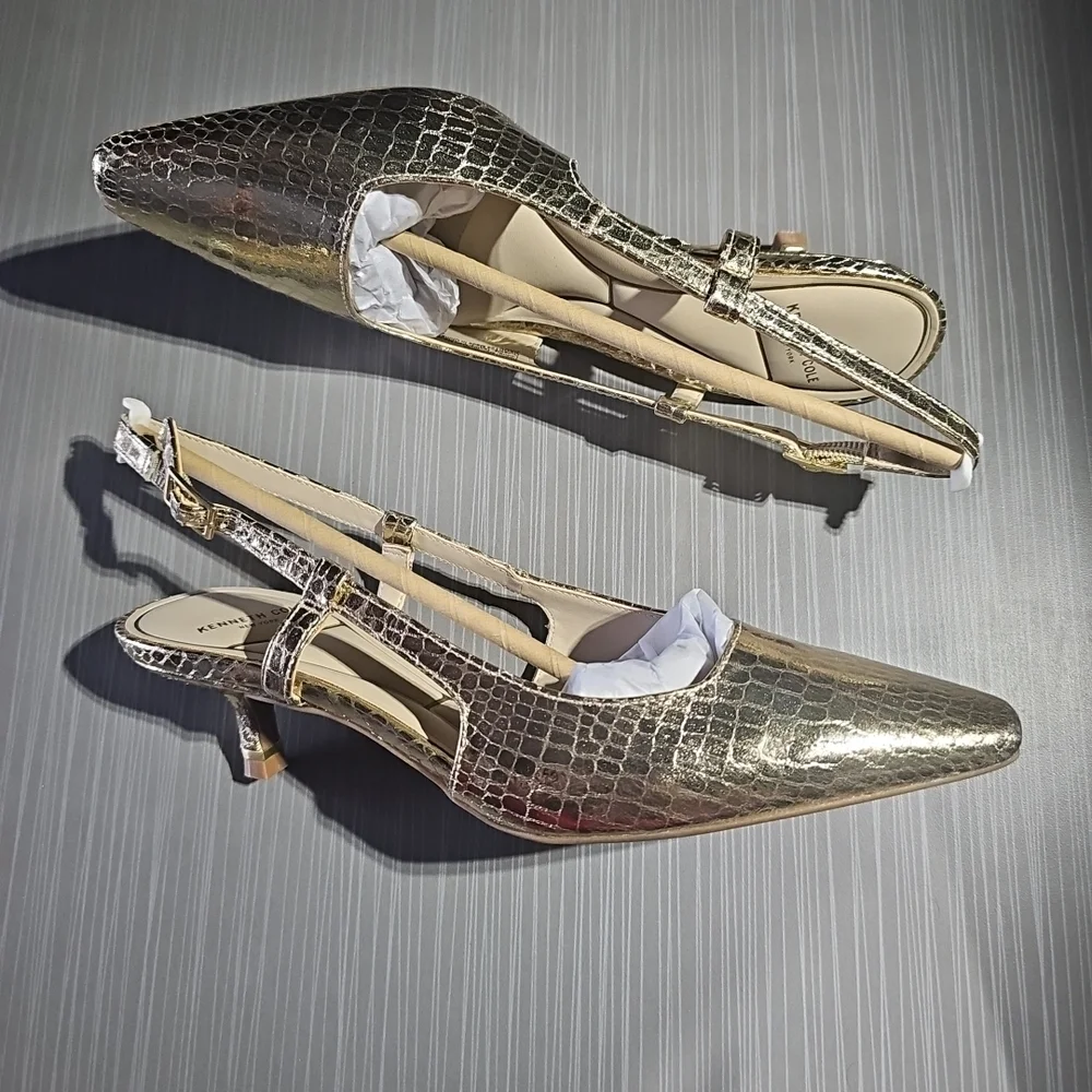 Kenneth Cole Martha Chic Elegant Slingback Kitten Heels Soft Gold Size 7M NEW - Picture 9 of 12